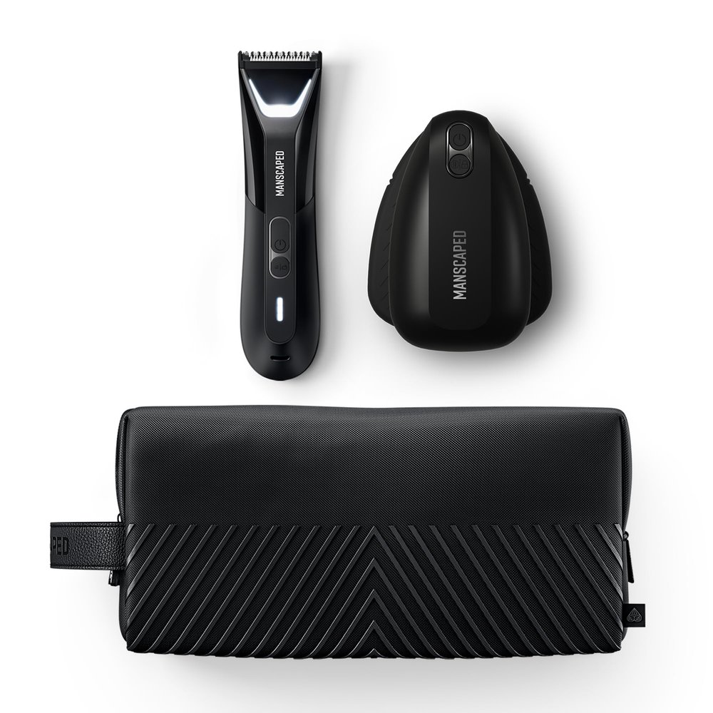 MANSCAPED The Lawn Mower 5.0 Ultra & The Face Buffer PRO - Men's Groin & Body Hair Trimmer & Electric Silicone Face Scrubber for Deep Cleaning & Exfoliating Your Skin, The Shed 2.0 Toiletry Bag