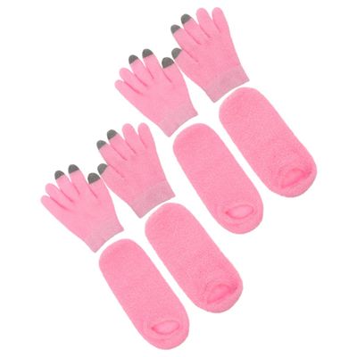 2 Pairs Moisturizing Gel Gloves and Socks Set Touchscreen Winter Hand Warmers for Dry Skin Treatment Spa Hydrating Care Comfort Pink