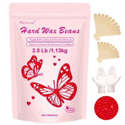 Auperwel Wax Beads 2.5lb,Hard Wax Beads Suitable for Brazilian Bikini & Coarse Hair, Sensitive Skin Hard Wax for Hair Removal (Face/Body/Armpit), Refill Wax Bags for At-Home Waxing