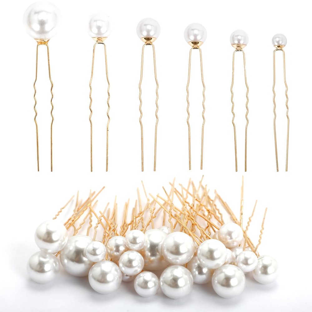 36 Pcs Pearl Hair Pins Set, Elegant Wedding Hair Accessories with Varied Pearl Sizes, Bridal Hair Clips for Women and Bridesmaids (Gold)