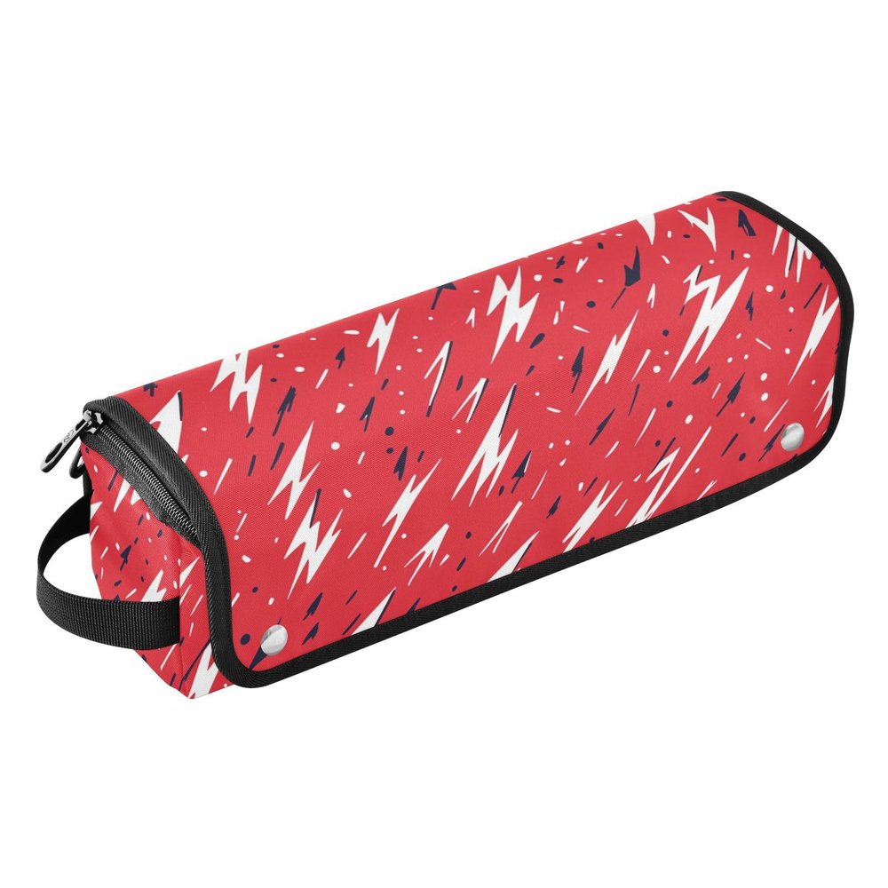 2-in-1 Tools Organizer and Heat Resistant Mat Double-Layer Travel Carrying Case for Straigheners, Curling Iron, Hair Dryer, Lightning Mixed Pattern Red Portable Travel Essentials