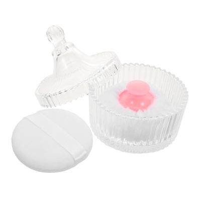 1 Set Body Powder Puff And Container: Glass Container With Handle For Travel And Home Use - Makeup Puff For Dusting Powder