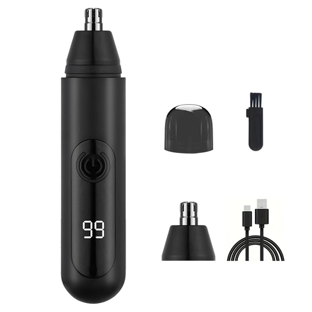Ear and Nose Hair Trimmer Clipper for Men Women, USB Rechargeable Professional Painless Eyebrow & Facial & Ear & Nose Hair Trimmer, LED Display Dual Edge Blades for Easy Cleansing