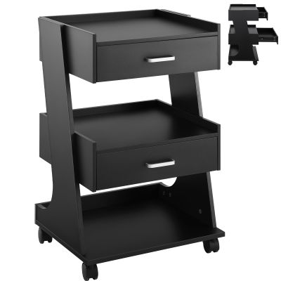 Black Salon Stations for Hair Stylist with Rolling Wheels, Beauty Salon Trolley Cart, Barber Hair Station Organizer,Carrito Auxiliar Para Estetica for SPA Tattoo Bedside Sofa Nail salon (Black Sliver)