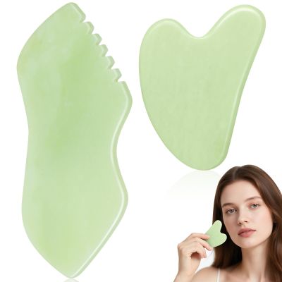 airogym 2PCS Jade Stone Gua Sha Set Face Massager Jade Facial Tools Body Lymphatic Drainage Massager, Guasha Face Sculpting Tool Skin Care Set Gifts for Women Gua Sha Sculpting for Tighten Skin