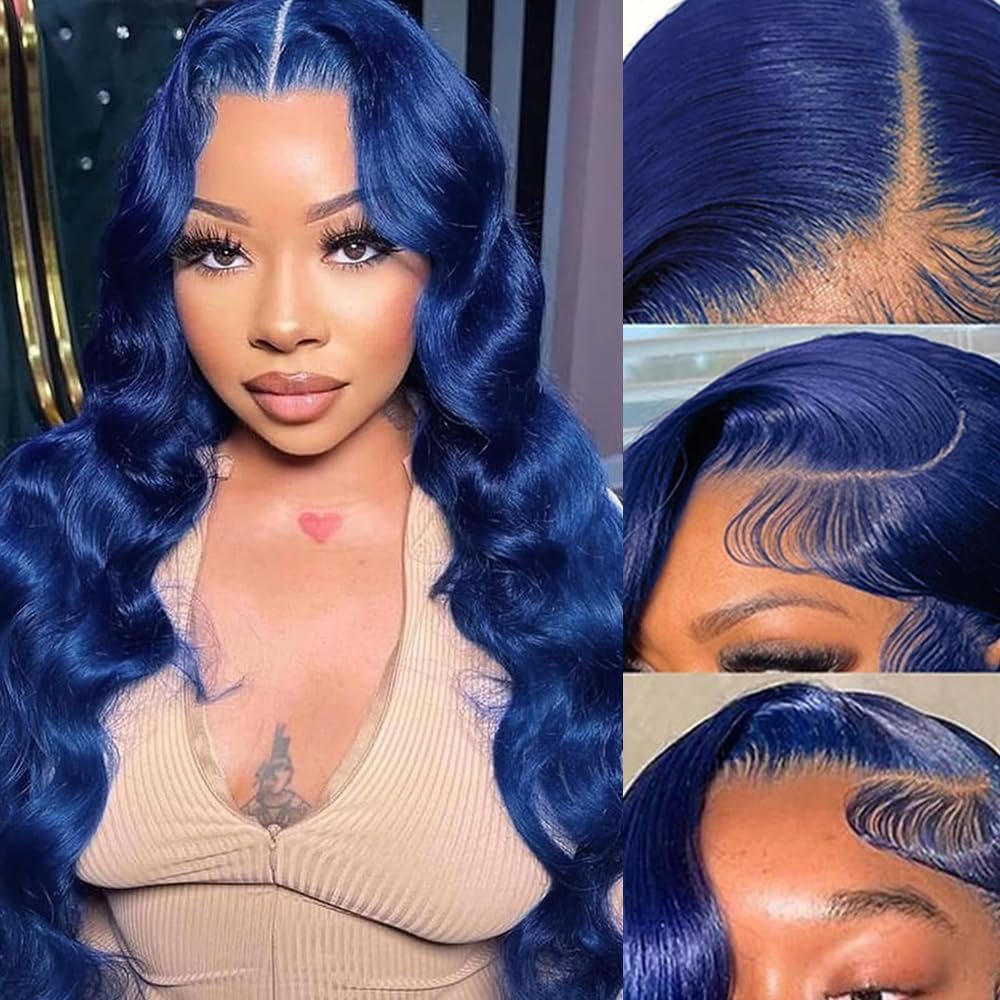 Body Wave Blue Lace Front Wigs Human Hair 30 Inch 13X4 HD Royal Blue Lace Frontal Wig Wear and Go Glueless Dark Blue Wig Human Hair Pre Plucked with Baby Hair Navy Blue Colored Wigs For Black Women