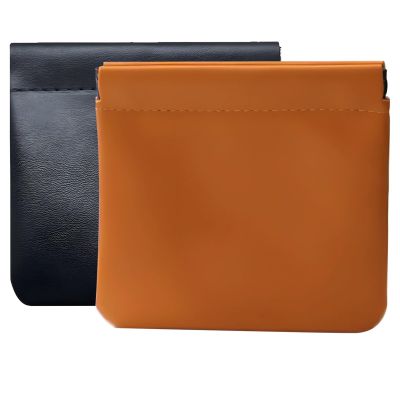 2 Pack Small Pu Pouches for Purse, Waterproof Snap-Closure Makeup Bags, Black and Caramel, Compact Organizers