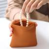 2 Pack Small Pu Pouches for Purse, Waterproof Snap-Closure Makeup Bags, Black and Caramel, Compact Organizers view 2