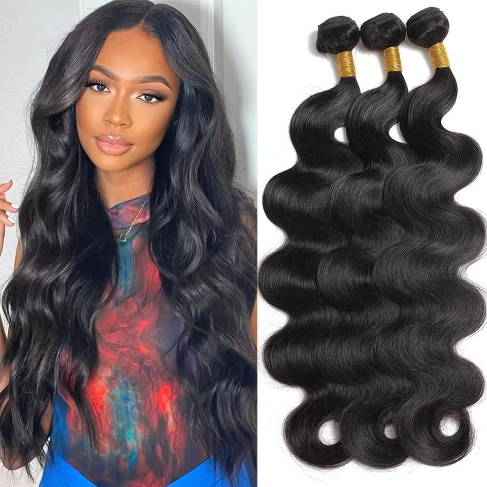 Body Wave Bundles Human Hair 14 16 18 Inch 100% Unprocessed Brazilian Human Hair 3 Bundles For Black Women Body Wave Hair Extensions Natural Color