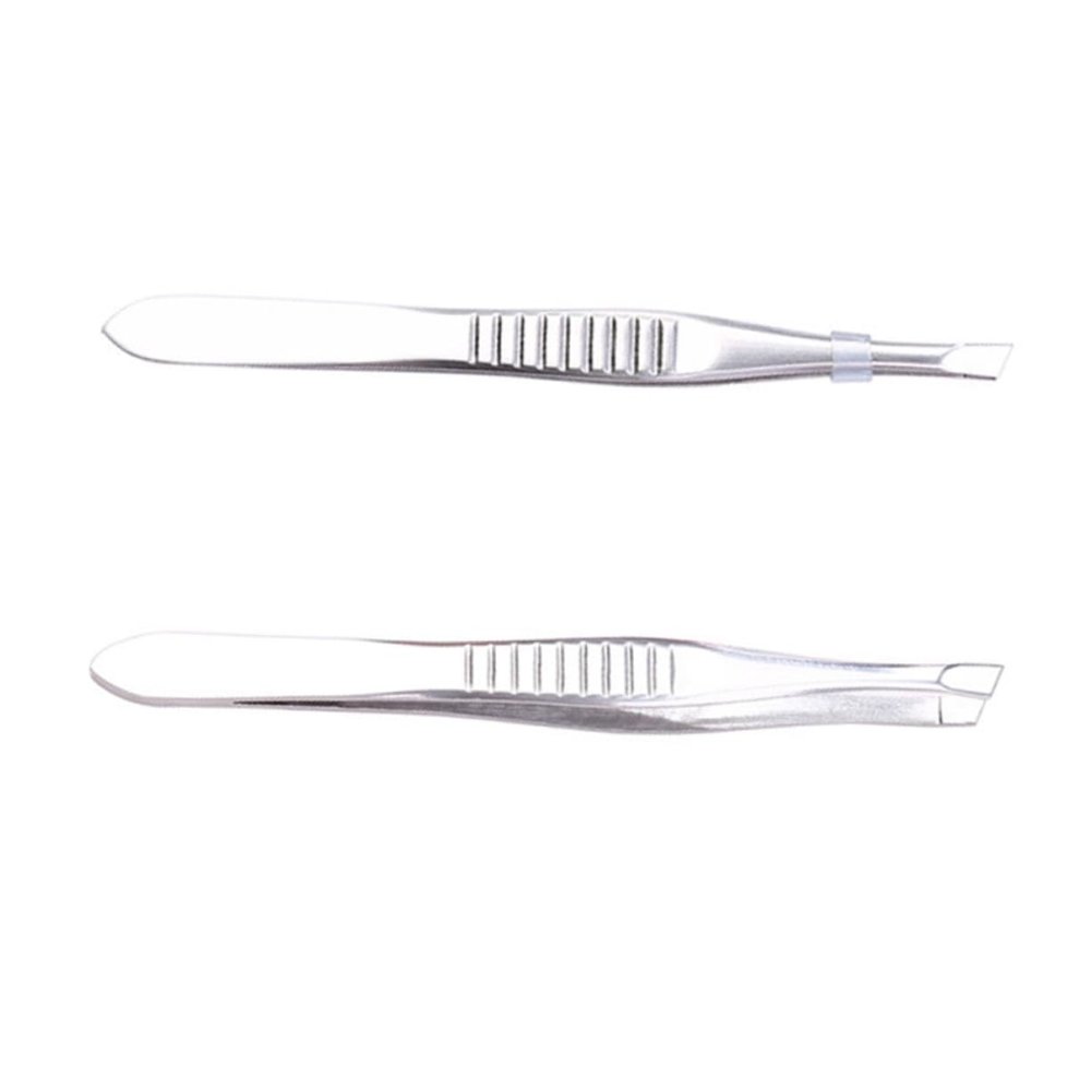 CALLARON 2pcs Stainless Steel Eyebrow Tweezers Fine Hair Removal Tweezers Tip to Clean Portable Makeup Tool Random Color