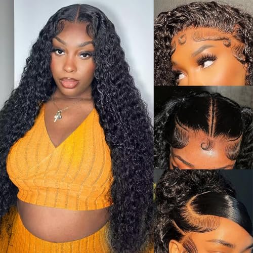 Dianthe 13x6 Deep Wave Lace Front Wigs Human Hair 20 Inch Deep Curly Human Hair Wig- Pre Plucked, 180% Density, Glueless, Natural color