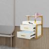 Wall Mount Salon Station, Floating Salon Wall Storage Cabinet, Beauty Barber Stations with 2 Storage Drawers & Hair Dryer Stand, Hair Cutting Station for Stylist Beauty Shops Home (Gold+White) view 1