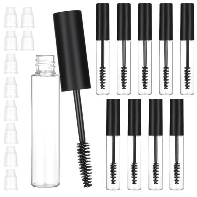 10 Pcs 10ml Empty Mascara Tube and Wand for Castor Oil, Eyelashes Wands with Tube Clear Mascara Container Bottles (Black)