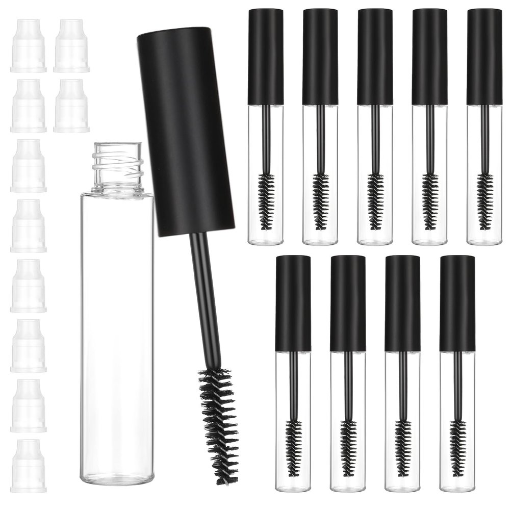 10 Pcs 10ml Empty Mascara Tube and Wand for Castor Oil, Eyelashes Wands with Tube Clear Mascara Container Bottles (Black)