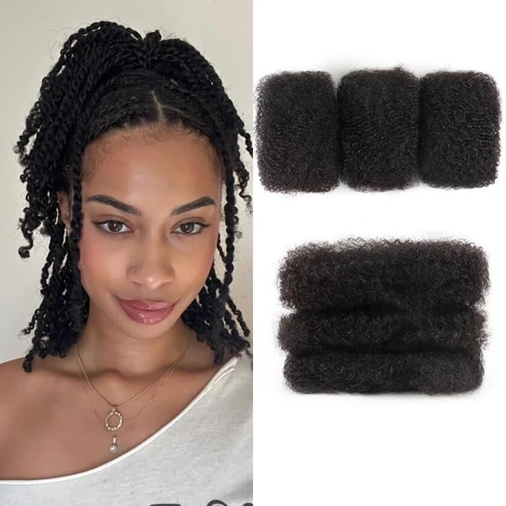 Afro Kinkys Bulk Human Hair 30g/bundle For Braiding Dreadlock Extensions Create Repair Braid Micro Twist Afro Kinky Curly Human Hair Locs Extensions Natural Black 12+12+12 3bundles/pack
