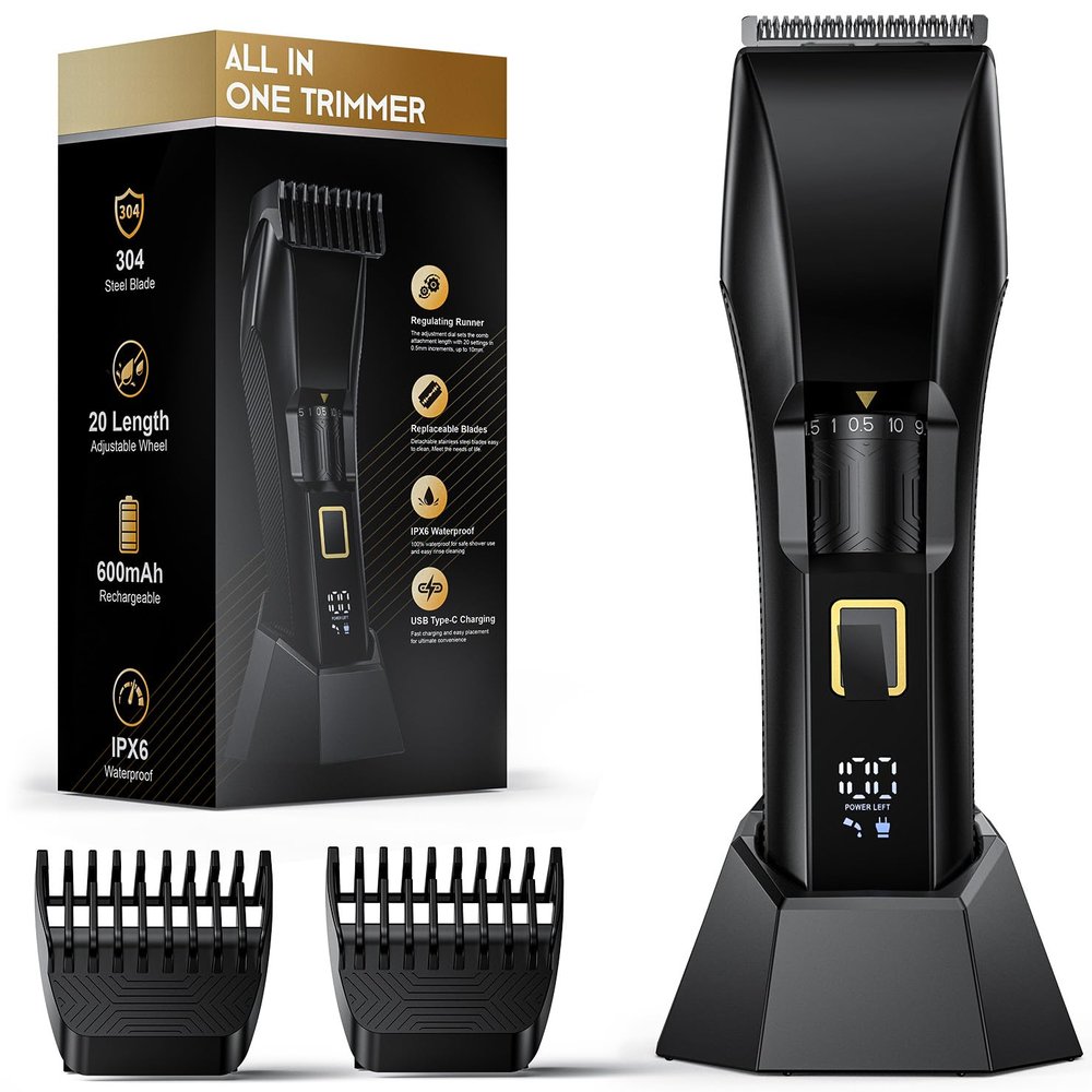 NAUQUOHZ Beard Trimmer for Men-All-in-One Trimmer with Precision Dial - Premium Facial Hair Groomer - Adjustable 20 Length Setting, USB Recharge Dock, Cordless Waterproof Wet/Dry Clipper
