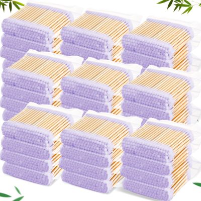 Heigble 5000 Count Bamboo Cotton Swabs Double Buds Organic Cotton Swabs with Tips for Ears Sterile Tipped Applicator Makeup Swab Daily Makeup Eye Cleaning(Round,Purple)