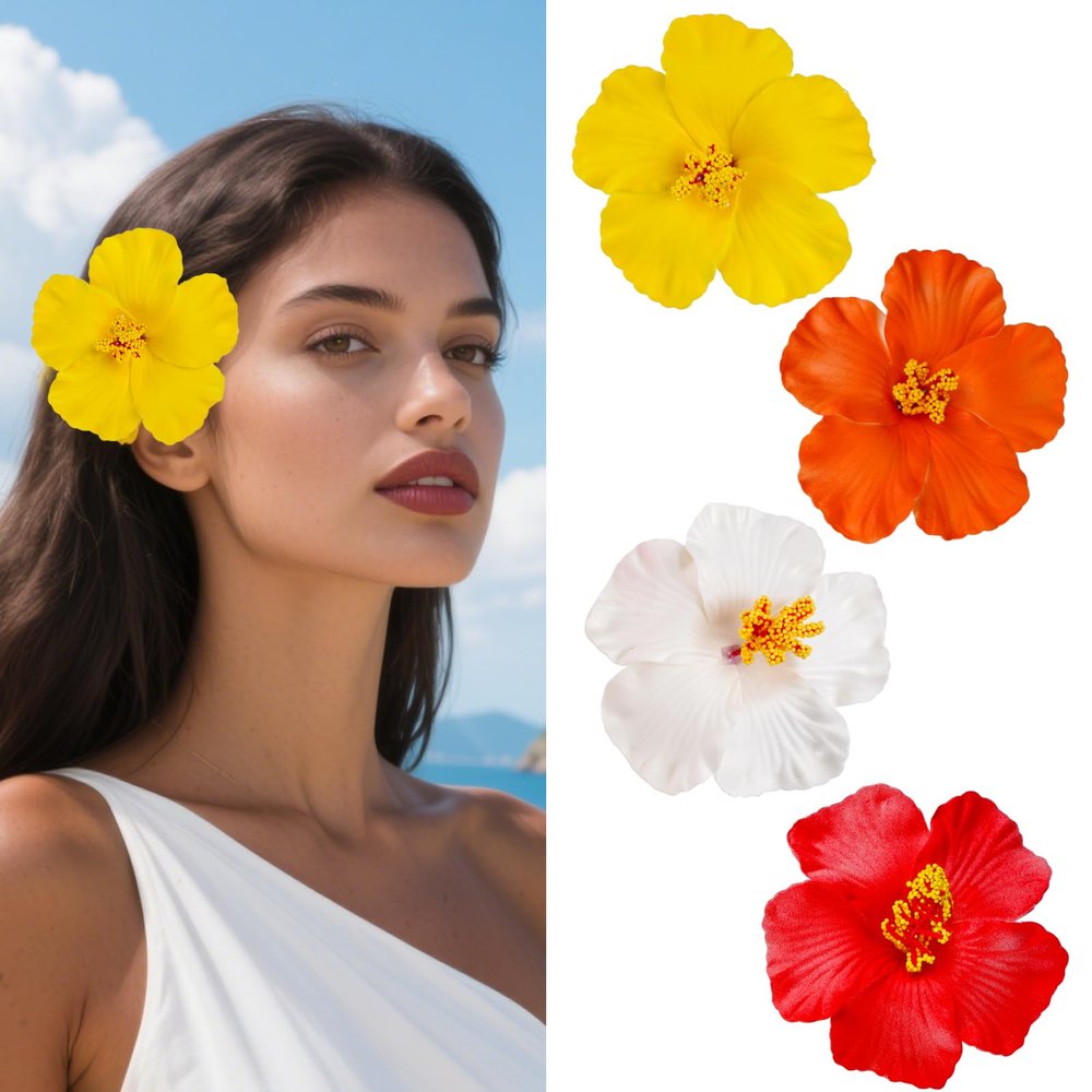 4 Pcs Hawaiian Flower Hair Clips for Women Plumeria Hibiscus Hair Clip Artificial Flower Clips 3.5 Inch Floral Hair Barrettes for Summer Vacation Beach Party Girls Holiday Gifts