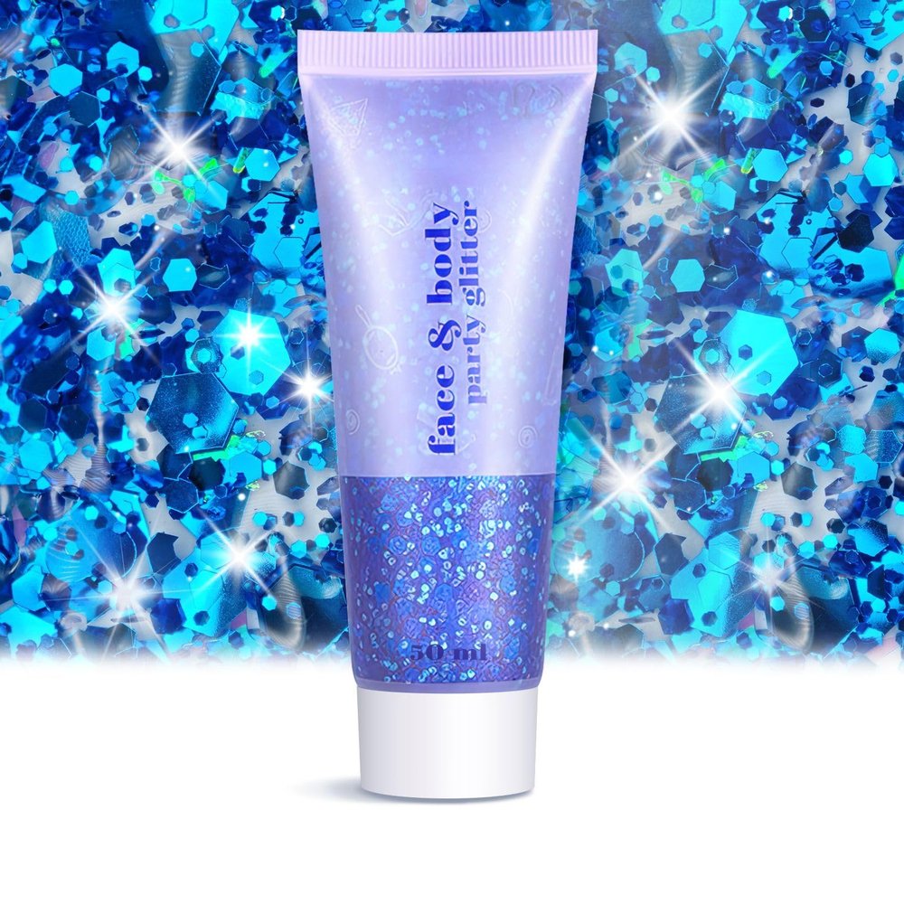 Face Body Glitter - Hair Glitter Sparkles Chunky, Temporary Tattoos Adult, Holographic Face Paint for Singer Concerts Disco Festival Rave, 50ml (Blue Body Glitter)