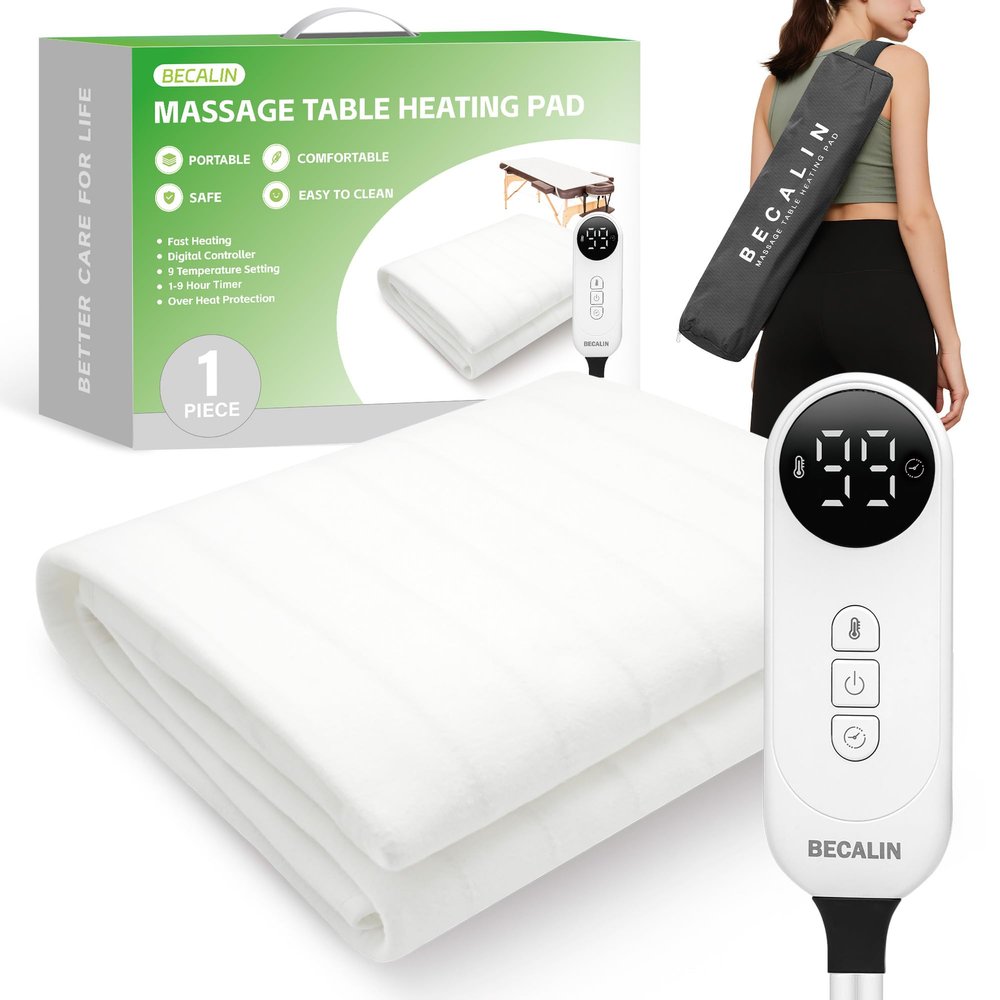 Massage Table Warmer Heating Pad Professional SPA Massage Bed Warmer with 9 Hour Timer, 9 Heat Settings, Overheat Protection for Massage Bed & Spa, 30" x 71", with Portable Storage Bag