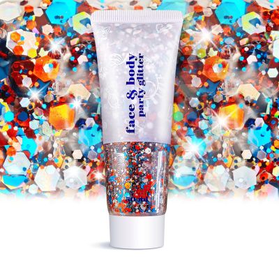 Face Body Glitter - Hair Glitter Sparkles Chunky, Temporary Tattoos Adult, Holographic Face Paint for Singer Concerts Disco Festival Rave, 50ml (USA Pride Body Glitter)