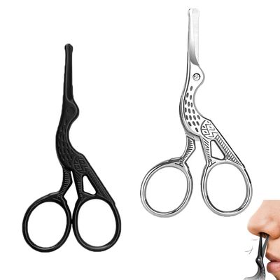 ArrErr 2 Pack Nose Hair Scissors with Bulb Tips Rounded Tip Facial Hair Small Grooming Scissors Vintage Stork Scissor Safety Scissor for Eyebrow Mustache Beard Eyelashes Face Hair Detail Trimming