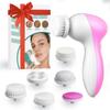 Facial Cleansing Brush Face Scrubber, 7-in-1 Electric Spin Cleanser Brushes with 6 Brush Heads for Deep Cleansing, Gentle Exfoliating, Removing Blackheads, Massaging (White & Pink) view 1