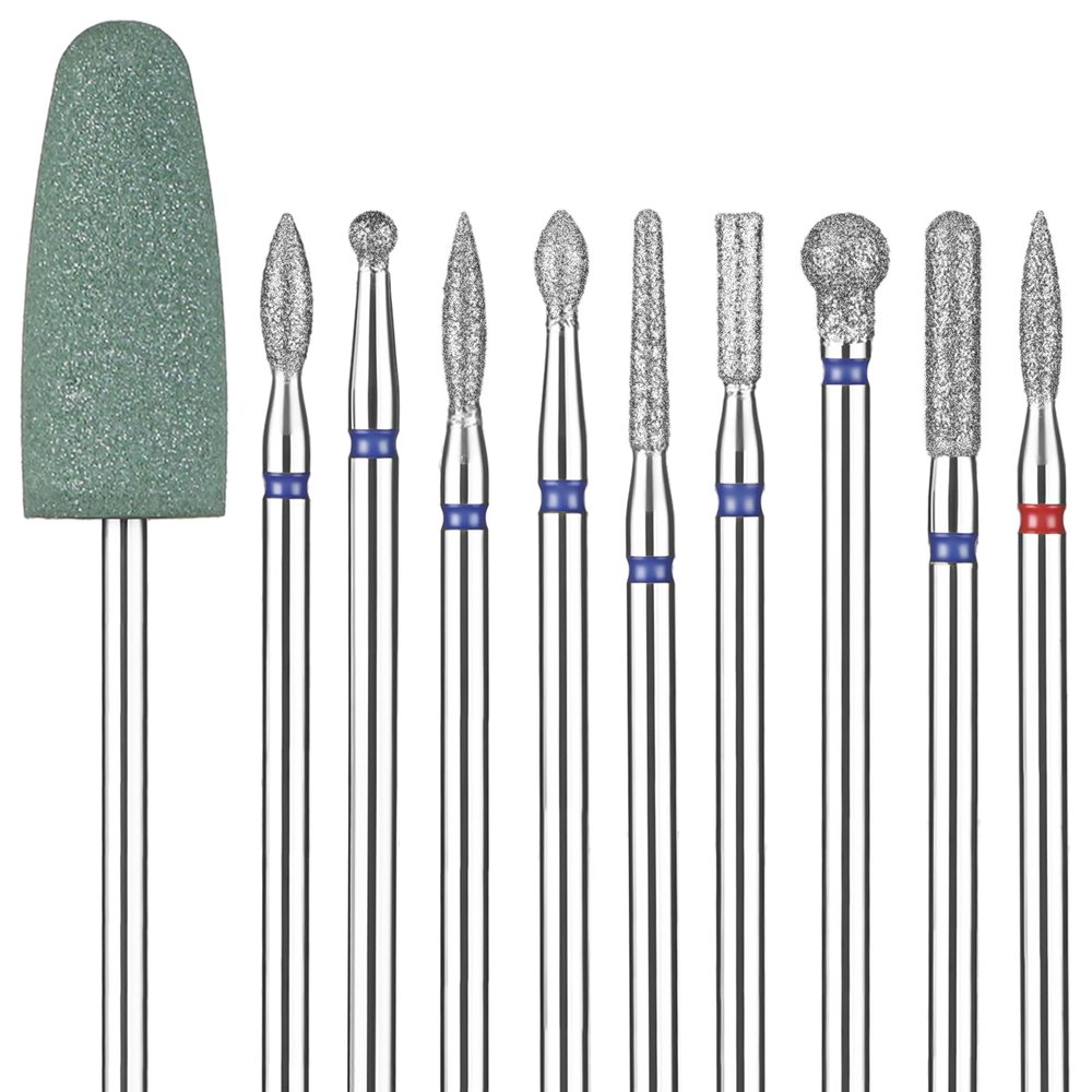 10pcs Nail Drill Bits Set for Manicure Professional Nails Diamond Bits Russian Cuticle Clean Nail Bit for Manicure Pedicure Cuticle Gel Polishing Home Salon