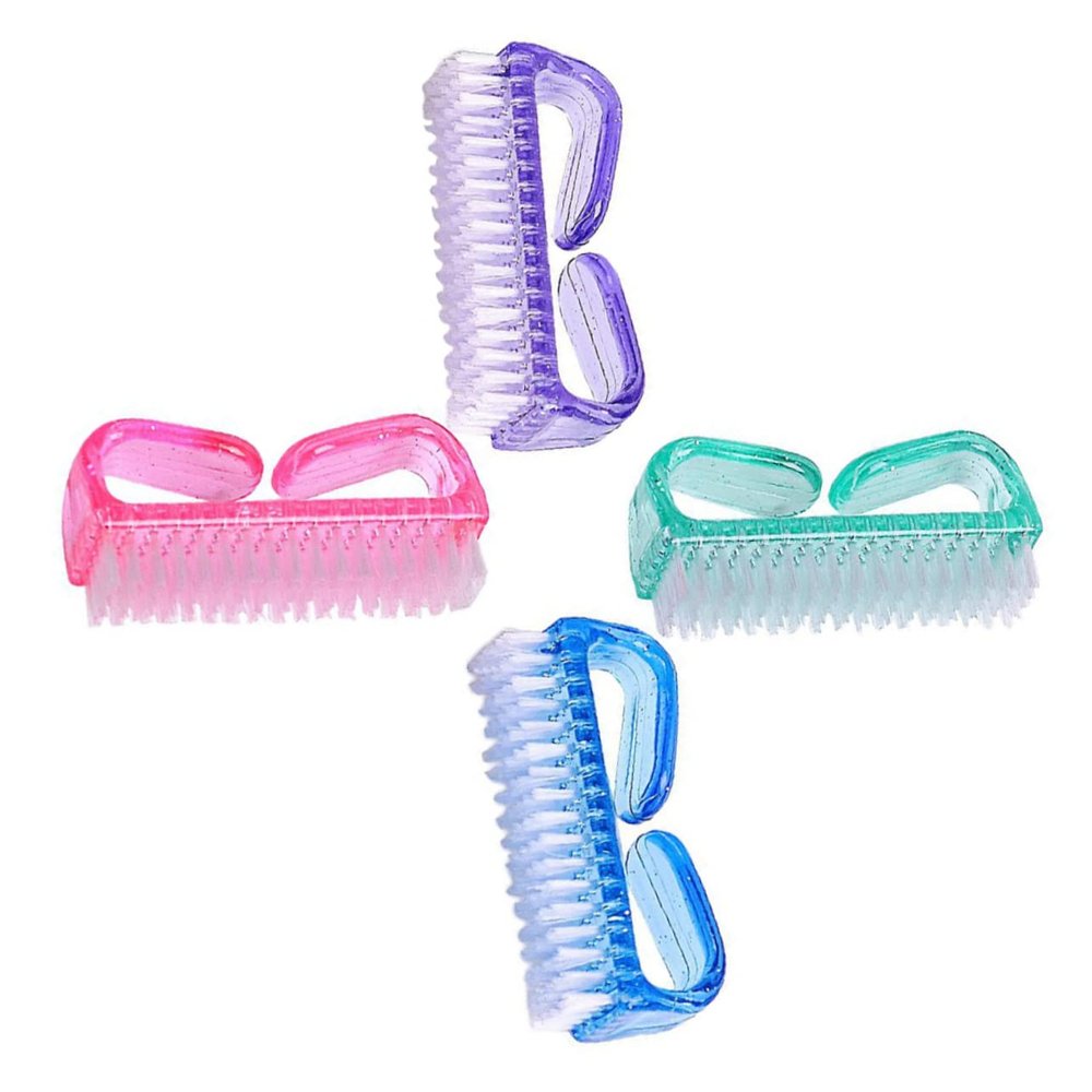 Beavorty 4Pcs Multifunctional Plastic Horn Shape Nail Brush Set for Dust Removal Double-Sided Fingernail Cleaner for Manicure and Pedicure