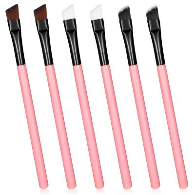 6 Pcs Angled Fine Eyeliner Brush, Angled Fine Ultra Thin Precision Liner and Eyebrow Makeup Brushes, Professional Slanted Synthetic Bristles Eyeliner Tool Eyebrow Brushes for Gel, Liquid (Pink)