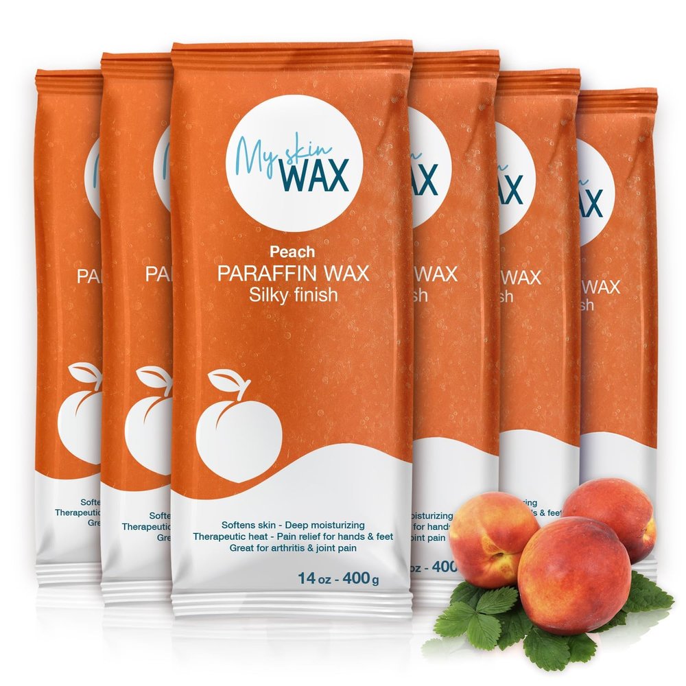 Paraffin Wax Refills Maxi Pack for Hands and Feet Bath  6 Large Blocks 5.25 lb Peach Scent, Moisturizing Non-Greasy Wax for Arthritis Relief, Pedicure, Home Spa