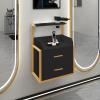 YHHLWXMDZ Salon Station, Suspended Salon Wall Cabinet, with 2 Hair Dryer Holders, for Barber Shops(Black,Gold Frame) view 1