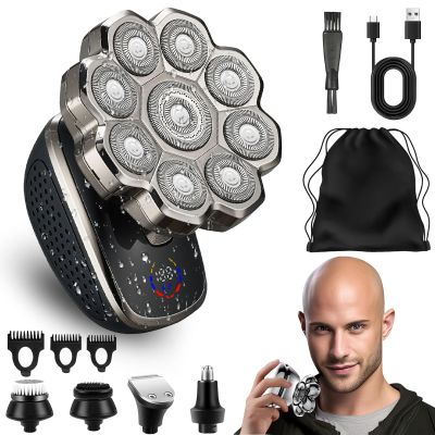 9.0 Shaver, Head Shavers for Bald Men, 6-in-1 Electric Razor - Led Display Rechargeable Head Shaving Kit with USB-C Fast Charge, IPX7 Waterproof (Set-B-9 Blades)