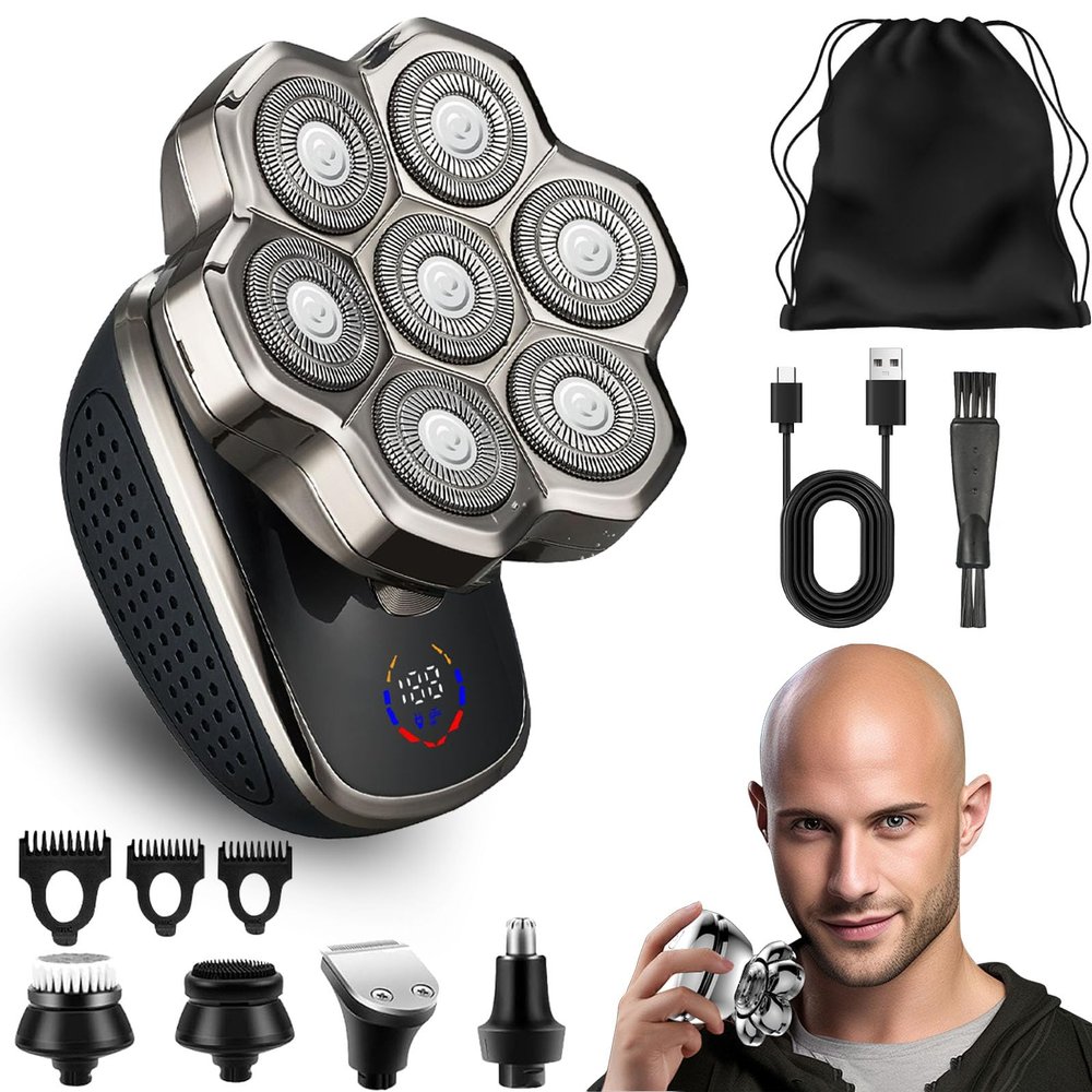 9.0 Shaver, 9.0 Ultra, Head Shavers for Bald Men, 6-in-1 Electric Razor - Led Display Rechargeable Head Shaving Kit with USB-C Fast Charge, IPX7 Waterproof (Set-B-7 Blades)