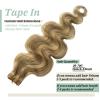 Highlights Tape in Curly Human Hair Extensions 16 Inch Balayage Highlighted Color #18 Ash Blonde to #613 Blonde 30grams/20pcs Tape in Body Wavy Seamless Soft Skin Weft view 3