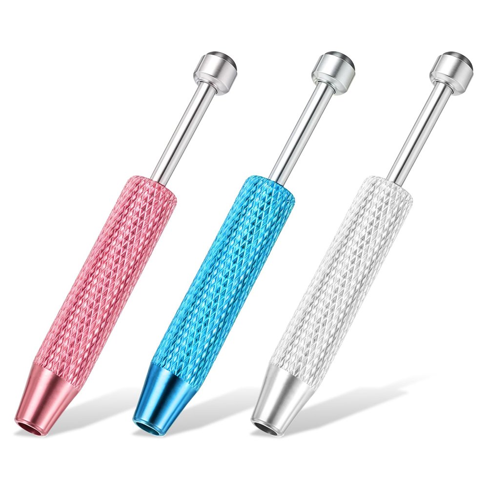 3 Pcs Piercing Ball Grabber Tool Stainless Steel Jeweler Pick Up Tool Diamond Claw Tweezers Piercing Assistant Pen 4 Claw Gem Picker Tools for Small Parts Pickup (Pink Blue Silver)
