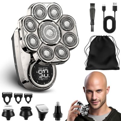 9.0 Shaver, Head Shavers for Bald Men, 6-in-1 Electric Razor - Led Display Rechargeable Head Shaving Kit with USB-C Fast Charge, IPX7 Waterproof (Set-A-9 Blades)