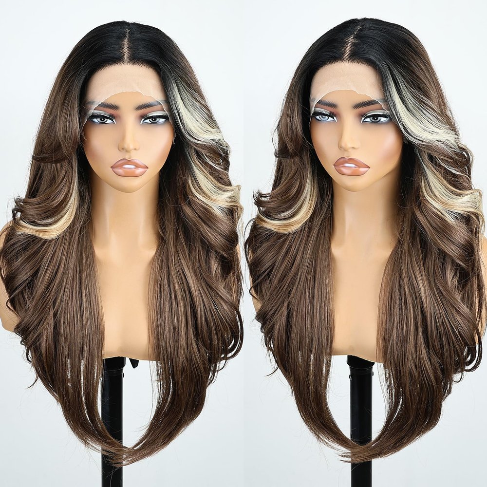 FABELLE Golden Brown Wig Lace Front Wig HD Lace Loose Body Wave Wig Pre-Plucked Glueless Wig Beginner Friendly For Black Women Long Hair With Curtain Bangs