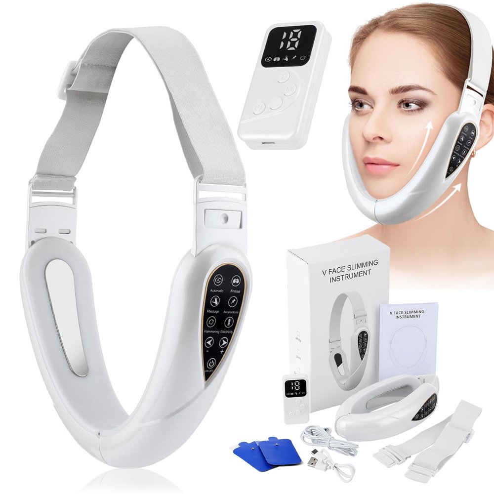 4-in-1 Massager for Face, 2026 New Facial Sculpting Device for Double Chin, Multifunctional Facial Massager, Remote Control Operation with 5 Modes,15 Adjustable Intensities,Reduces Sagging Skin(White)