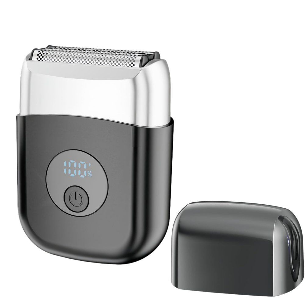 Portable Electric Foil Shaves, Mini Electric Razor with LED Display, Precision Blades, IPX7 Waterproof, Rechargeable Shavers for Men Travel Facial Hair Groomer (Black, 1pcs)