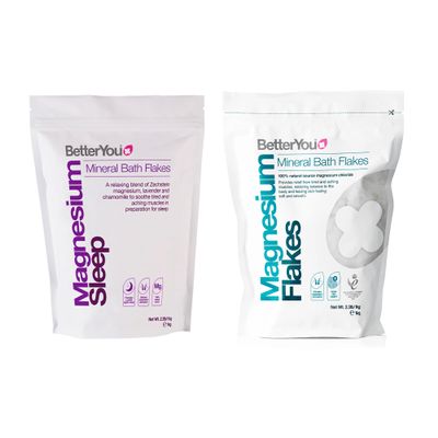 BetterYou Flakes Bundle - Magnesium Flakes and Magnesium Sleep Bath Salt - Soothe Tired and Aching Muscles - Lavender and Chamomile Blend - 2 pc