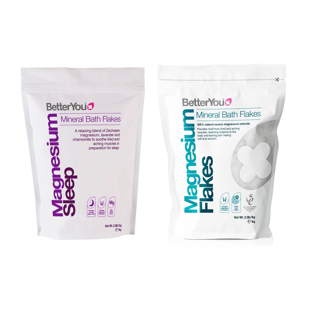 BetterYou Flakes Bundle - Magnesium Flakes and Magnesium Sleep Bath Salt - Soothe Tired and Aching Muscles - Lavender and Chamomile Blend - 2 pc