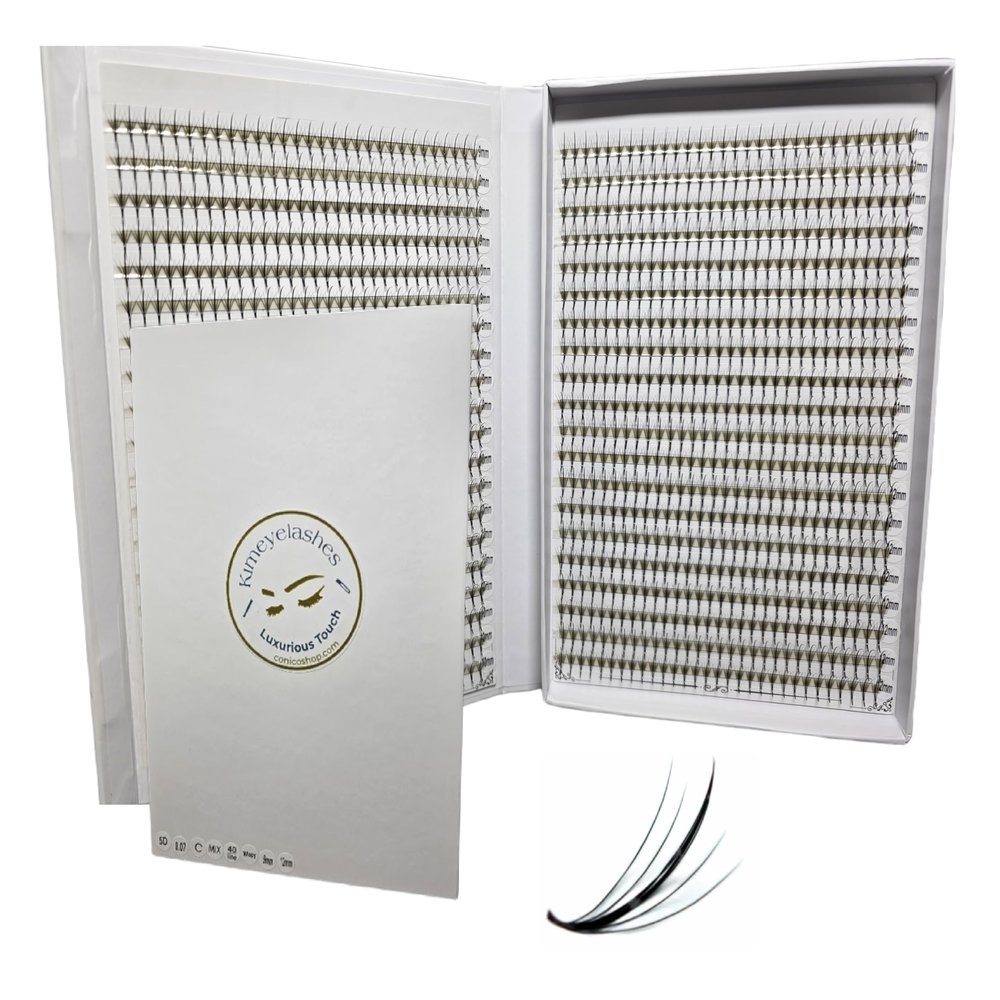 1200 Wispy Premade fans 5D 0.07 Mixed Lengths 9mm-12mm (300 fans each length) Handmade Fan eyelash extensions Kimeyelashes promade fan (5D 9mm-12mm - Wispy 1200f, Curl C)