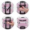 3-in-1 Rolling Makeup Train Case, Aluminum Cosmetic Case Trolley Tattoo Box, Multi-functional Professional Makeup Travel Organizer with Handle and 360 Swivel Wheels for Salons Hairstylists, Pink view 4