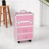 4 Tier Lockable Makeup Train Case, Multi-functional Cosmetic Case Trolley Tattoo Box with Handle and Extendable Trays, Professional Makeup Travel Organizer for Salons Hairstylists Nail Tech, Pink view 1