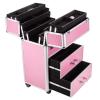 4 Tier Lockable Makeup Train Case, Multi-functional Cosmetic Case Trolley Tattoo Box with Handle and Extendable Trays, Professional Makeup Travel Organizer for Salons Hairstylists Nail Tech, Pink view 4