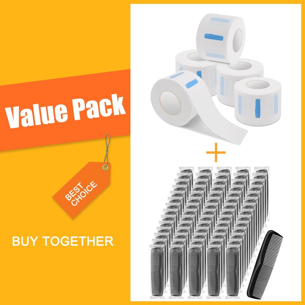 NICEMOVIC 5 Rolls Disposable Barber Paper Neck Strips and 150 Pack Pocket Combs Bulk Set