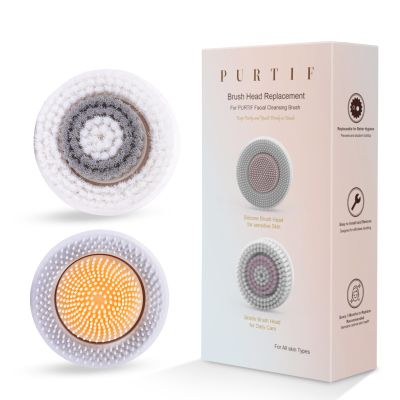 PURTIF Original Replacement Heads for PURTIF Face Scrubber and Facial Brush, for Better Skin Health, 1 Silicone and 1 Bristle Head in Package, Food Grade, Easy-to-Clean, Easy to Install