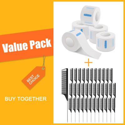 NICEMOVIC 5 Rolls Disposable Barber Paper Neck Strips and 36 Pack Rat Tail Parting Combs