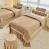 Brown,75x190cm/29.5x74.8in,Reusable Massage Bed Cover Fleece with Holes Elastic Solid Color Massage Table Sheets Washable Pillowcase Stool Cover Quilt Bed Cover 4 Pieces Set view 1